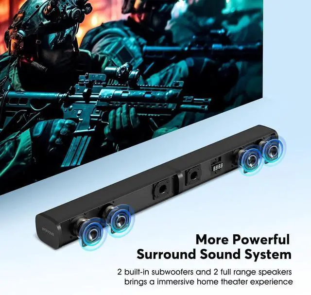 Alt view image 2 of 7 - 2.2 Sound Bar for TV with Built-in Subwoofers, 32 Inches Detachable Soundbar Speaker, Bluetooth 5.3/Optical/AUX/USB Connection with Colorful Backlight (Black)