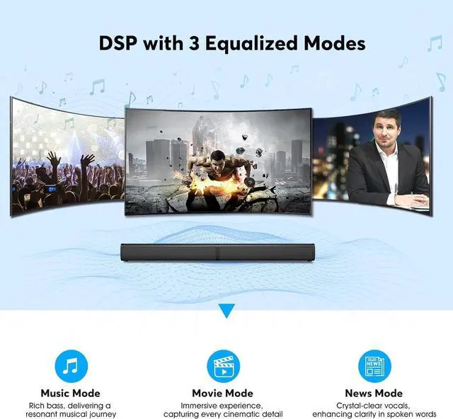 Alt view image 5 of 7 - 2.2 Sound Bar for TV with Built-in Subwoofers, 32 Inches Detachable Soundbar Speaker, Bluetooth 5.3/Optical/AUX/USB Connection with Colorful Backlight (Black)