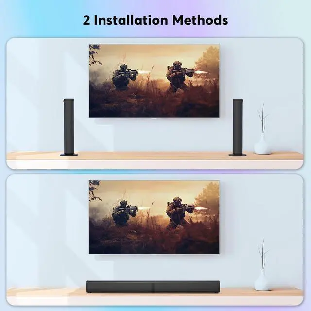 Alt view image 6 of 7 - 2.2 Sound Bar for TV with Built-in Subwoofers, 32 Inches Detachable Soundbar Speaker, Bluetooth 5.3/Optical/AUX/USB Connection with Colorful Backlight (Black)