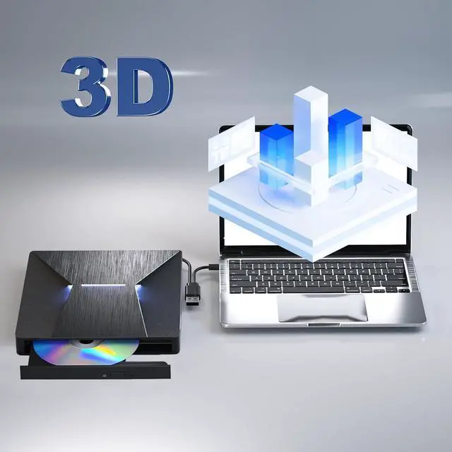 Alt view image 3 of 7 - External Bluray CD DVD Burner, USB 3.0 and Type-C Bluray CD DVD Reader and Writter 3D Slim Optical CD Drive Compatible with Windows XP/7/8/10, Laptop, Desktop, MacOS for MacBook