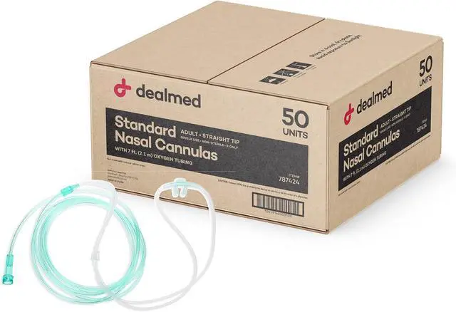 Main image of Adult Standard Nasal Cannula  Straight with 7 ft (2.1m), Soft Green, Cannula Nasal Tubing for Oxygen, Highly Visible, Kink Resistant, Lightweight Tubing (50 Pack)