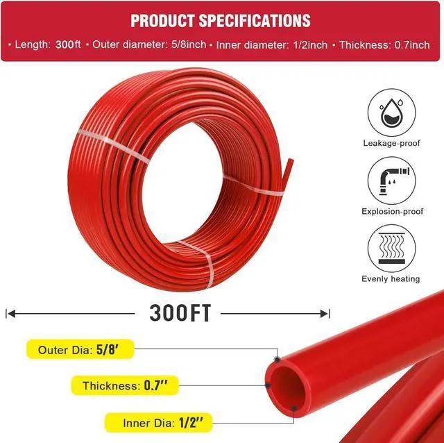 Alt view image 2 of 7 - 1/2 Inch 300ft 1 Rolls PEX Tubing EVOH PEX-B Pipe Oxygen Barrier Durable Leakage-Proof Flexible for Residential Water Lines in Homes PEX Radiant Heat Tubing(Red)