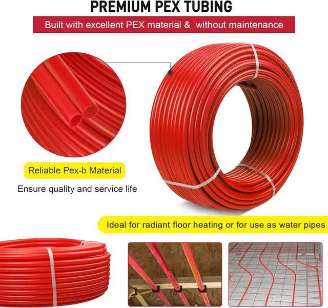 Alt view image 3 of 7 - 1/2 Inch 300ft 1 Rolls PEX Tubing EVOH PEX-B Pipe Oxygen Barrier Durable Leakage-Proof Flexible for Residential Water Lines in Homes PEX Radiant Heat Tubing(Red)
