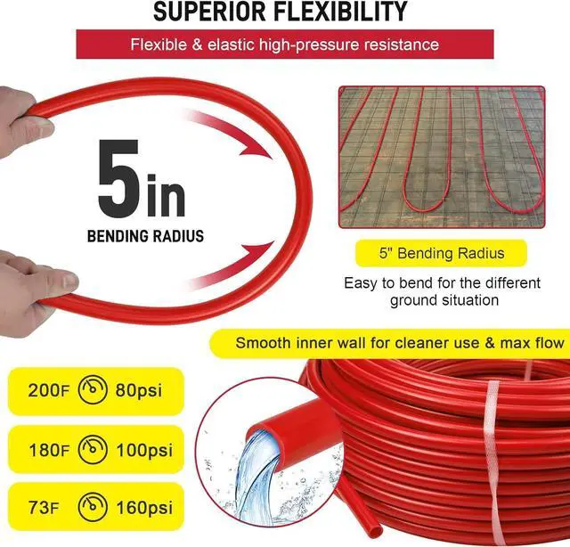 Alt view image 4 of 7 - 1/2 Inch 300ft 1 Rolls PEX Tubing EVOH PEX-B Pipe Oxygen Barrier Durable Leakage-Proof Flexible for Residential Water Lines in Homes PEX Radiant Heat Tubing(Red)