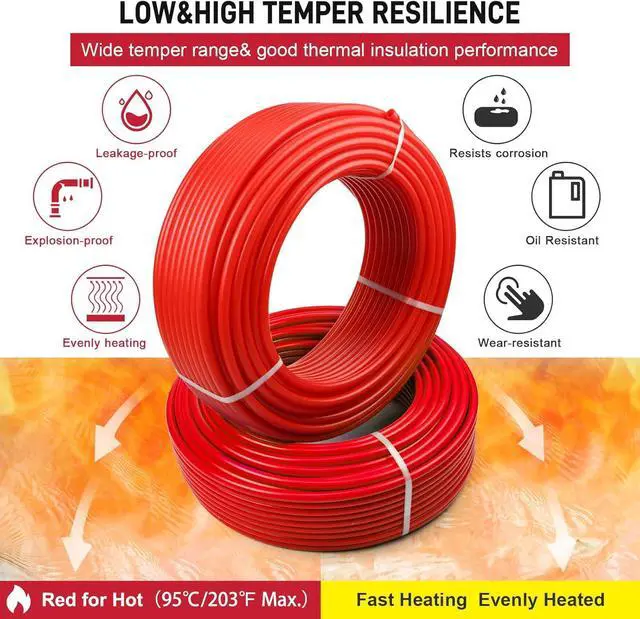 Alt view image 5 of 7 - 1/2 Inch 300ft 1 Rolls PEX Tubing EVOH PEX-B Pipe Oxygen Barrier Durable Leakage-Proof Flexible for Residential Water Lines in Homes PEX Radiant Heat Tubing(Red)