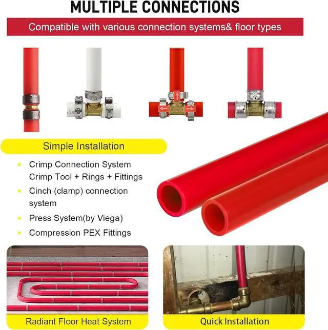 Alt view image 7 of 7 - 1/2 Inch 300ft 1 Rolls PEX Tubing EVOH PEX-B Pipe Oxygen Barrier Durable Leakage-Proof Flexible for Residential Water Lines in Homes PEX Radiant Heat Tubing(Red)