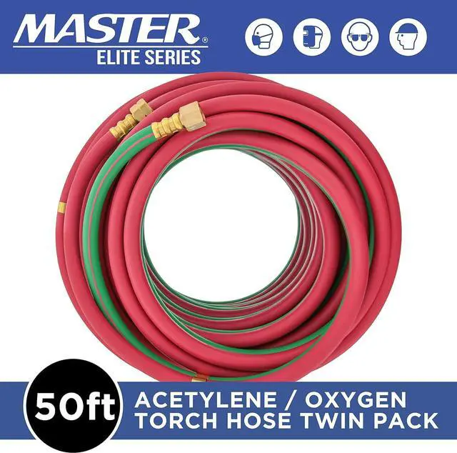 Alt view image 2 of 6 - Elite Series 50 Foot Oxygen Acetylene Hose Twin Welding Hose Set, 1/4 Inch B Fittings, 9/16-18 - Oxy Acetylene Cutting Torch Hoses, Welder Gas Hose Cut Metal, Green Red, Grade R