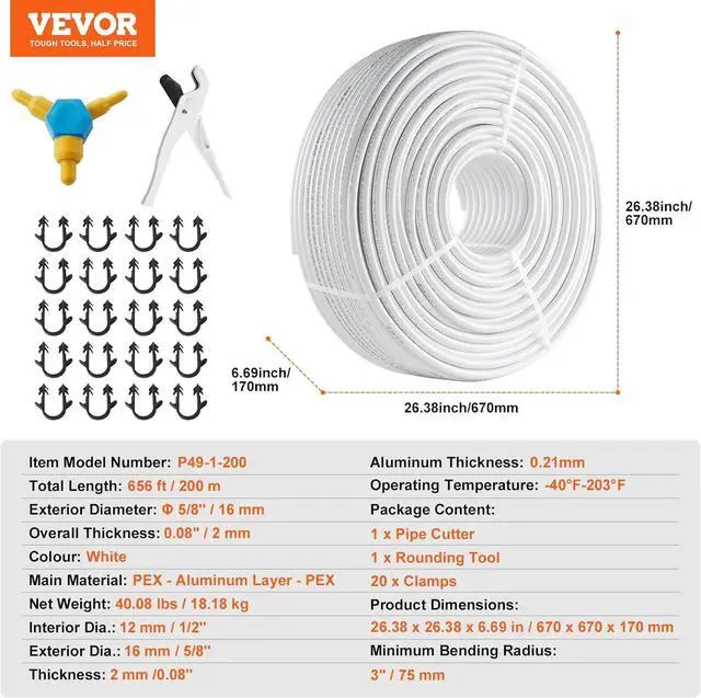 Alt view image 7 of 7 - PEX-AL-PEX Tube, 656ft, 5/8'' Diameter Aluminum-Plastic Composite Pipe Oxygen Barrier Radiant Floor PEX Pipe, 0.08'' Thickness Radiant Heat Floor Plumbing Inner Aluminum Layer PEX Tubing Pipe