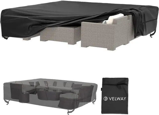 Main image of Patio Furniture Cover Waterproof Outdoor Sectional Sofa Set Covers, Large 126"Lx126"Wx28"H, All Weather Oxford Tear-Resistant Table Chair Set Cover with Windproof Design, Black