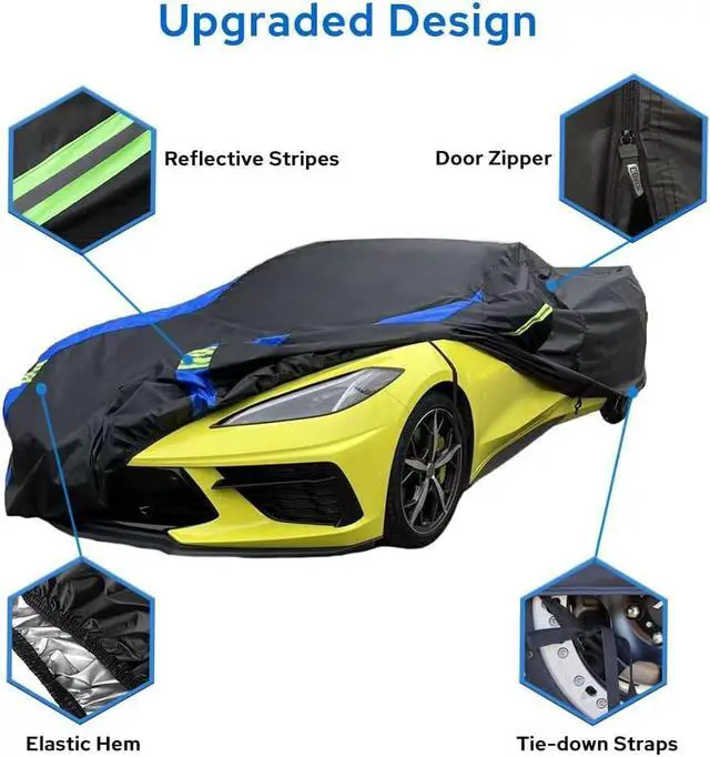 Alt view image 3 of 7 - for Chevrolet Corvette C4/C5/C6/C7 Car Cover Waterproof All Weather for Automobiles, Outdoor Full Exterior Covers Fit 1984-2019 Corvette C4/C5/C6/C7 with Windproof Strap and Driver Door Zipper