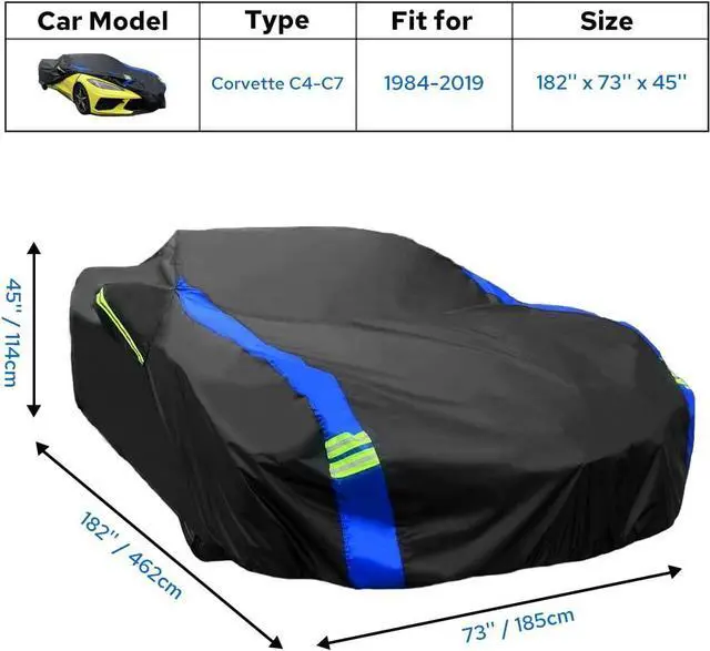 Alt view image 2 of 7 - for Chevrolet Corvette C4/C5/C6/C7 Car Cover Waterproof All Weather for Automobiles, Outdoor Full Exterior Covers Fit 1984-2019 Corvette C4/C5/C6/C7 with Windproof Strap and Driver Door Zipper