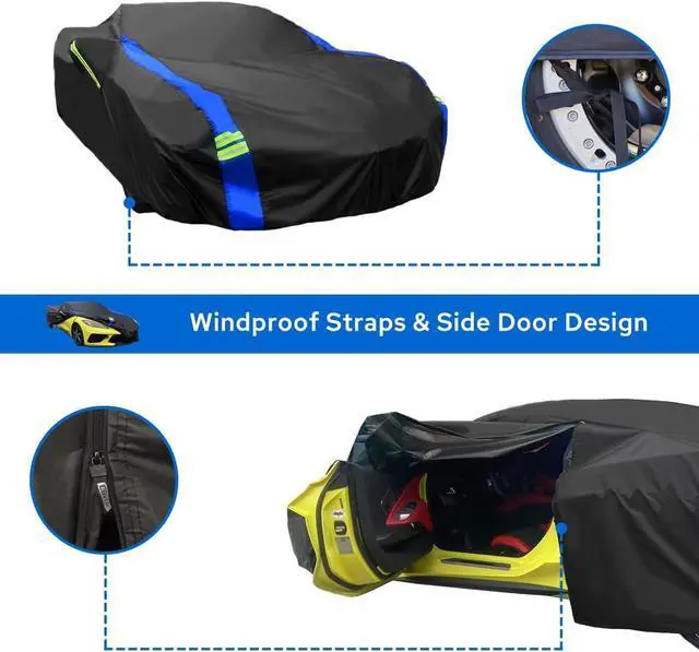 Alt view image 4 of 7 - for Chevrolet Corvette C4/C5/C6/C7 Car Cover Waterproof All Weather for Automobiles, Outdoor Full Exterior Covers Fit 1984-2019 Corvette C4/C5/C6/C7 with Windproof Strap and Driver Door Zipper