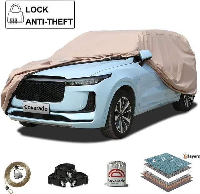 Alt view image 3 of 4 - Car Cover Waterproof All Weather, Heavy Duty SUV Car Cover with Locking Cable, Outdoor Full Car Cover Rain Sun UV Protection, Car Covers for Automobiles Universal Fit for SUV (191"-205")