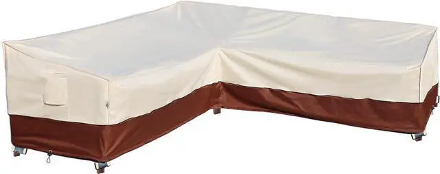 Main image of Outdoor Sectional Cover-V-Shaped Garden Patio Furniture Covers Waterproof Rip-Stop Anti-UV 600D Heavy Duty Outdoor Couch Cover with 3 Air Vents Sofa Cover 85''L 33.5''D 31''H,Beige & Reddish Brown