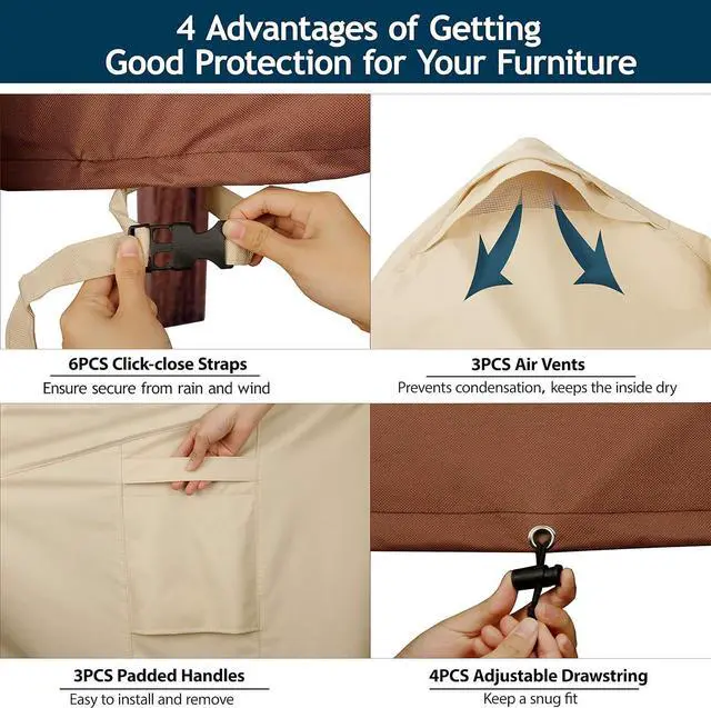 Alt view image 3 of 7 - Outdoor Sectional Cover-V-Shaped Garden Patio Furniture Covers Waterproof Rip-Stop Anti-UV 600D Heavy Duty Outdoor Couch Cover with 3 Air Vents Sofa Cover 85''L 33.5''D 31''H,Beige & Reddish Brown