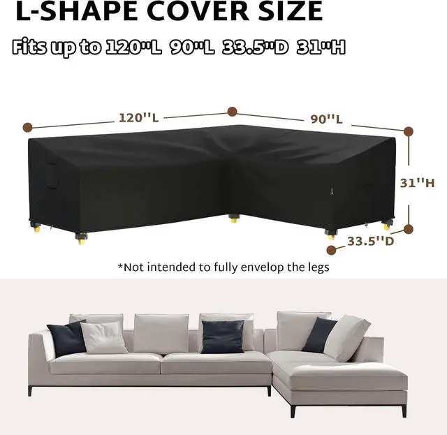 Alt view image 2 of 7 - Outdoor Patio Furniture Cover for 120 x 90 inch L-Shaped Sectional Sofa, Waterproof Weatherproof Heavy Duty 600D Garden Cover for Outside L Shape Couch