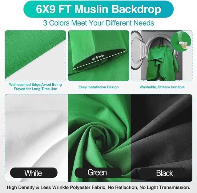 Alt view image 7 of 7 - 8.5 x 10 ft Backdrop Support System, Professional Photography Lighting Kit with 50W LED Blub, Reflector, Backdrop *3, Umbrellas&Softbox Lighting Kit for Studio, Portrait and Video Shooting