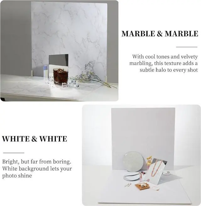 Alt view image 3 of 7 - 2 PCS Boards Photo Backdrop 2 Marbles Texture for Flat Lay, Food Photography Background 24x24 Inch, BEIYANG (Marble+Marble)