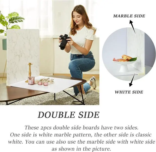 Alt view image 4 of 7 - 2 PCS Boards Photo Backdrop 2 Marbles Texture for Flat Lay, Food Photography Background 24x24 Inch, BEIYANG (Marble+Marble)