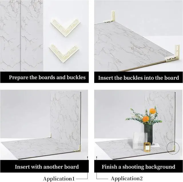 Alt view image 5 of 7 - 2 PCS Boards Photo Backdrop 2 Marbles Texture for Flat Lay, Food Photography Background 24x24 Inch, BEIYANG (Marble+Marble)