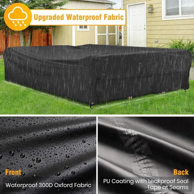 Alt view image 3 of 6 - Patio Furniture Cover Waterproof Outdoor Sectional Sofa Set Covers, Large 126"Lx126"Wx28"H, All Weather Oxford Tear-Resistant Table Chair Set Cover with Windproof Design, Black