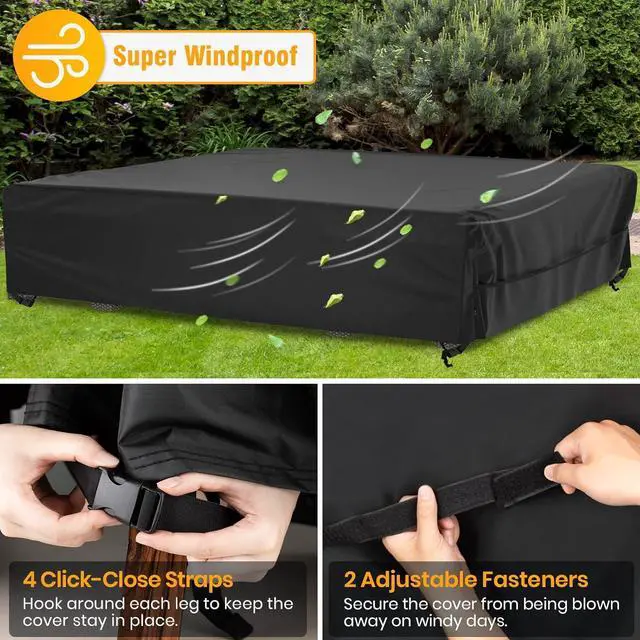 Alt view image 4 of 6 - Patio Furniture Cover Waterproof Outdoor Sectional Sofa Set Covers, Large 126"Lx126"Wx28"H, All Weather Oxford Tear-Resistant Table Chair Set Cover with Windproof Design, Black