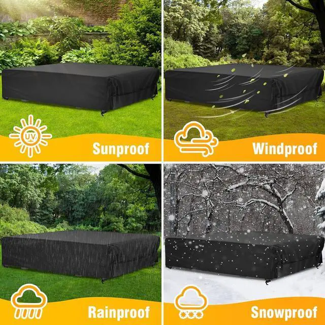 Alt view image 6 of 6 - Patio Furniture Cover Waterproof Outdoor Sectional Sofa Set Covers, Large 126"Lx126"Wx28"H, All Weather Oxford Tear-Resistant Table Chair Set Cover with Windproof Design, Black