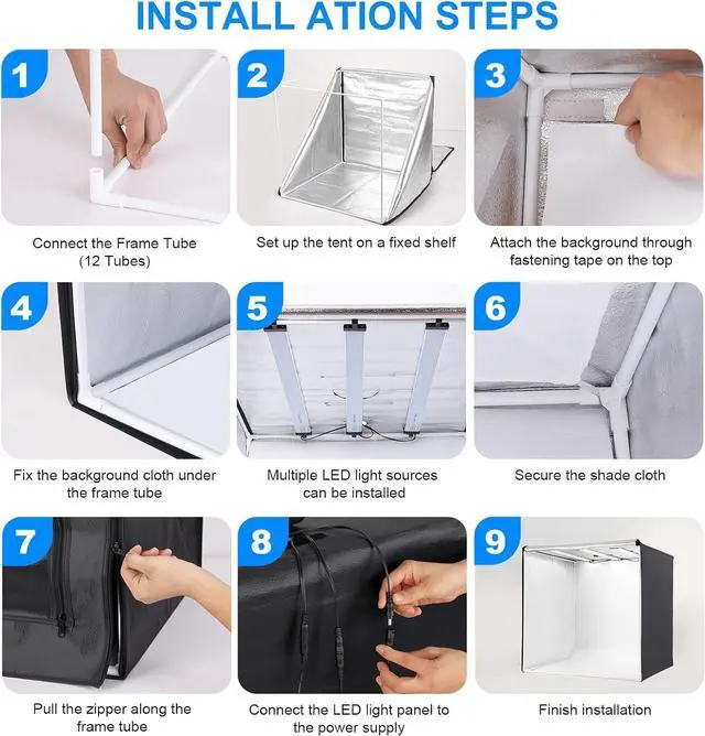 Alt view image 6 of 6 - Photo Studio Light Box Photography 32"x32" with 210 LEDs and 6 Colors Backdrops for Product Photography, Foldable Picture Box with Adjustable Brightness 6000-6500K