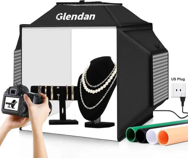 Main image of Upgrade Light Box & Soft Box, 16"x16" Professional Portable Photo Box with 480 LED Lights Photo Studio Light Box Photography with 4 Color PVC Backdrops for Jewelry and Product Photography