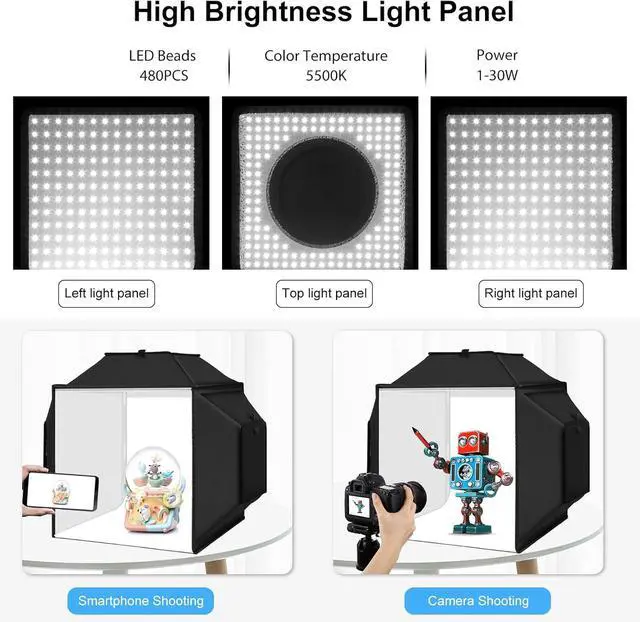 Alt view image 2 of 7 - Upgrade Light Box & Soft Box, 16"x16" Professional Portable Photo Box with 480 LED Lights Photo Studio Light Box Photography with 4 Color PVC Backdrops for Jewelry and Product Photography