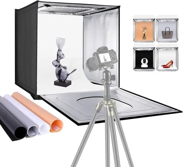 Main image of Photo Studio Light Box, 16" x 16" Shooting Light Tent with Adjustable Brightness, Foldable and Portable Tabletop Photography Lighting Kit with 80 LED Lights and 4 Colors Backdrops