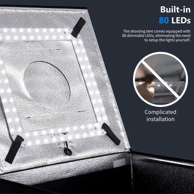 Alt view image 3 of 7 - Photo Studio Light Box, 16" x 16" Shooting Light Tent with Adjustable Brightness, Foldable and Portable Tabletop Photography Lighting Kit with 80 LED Lights and 4 Colors Backdrops
