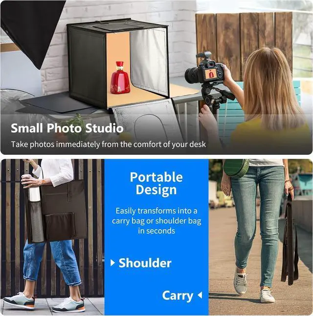 Alt view image 6 of 7 - Photo Studio Light Box, 16" x 16" Shooting Light Tent with Adjustable Brightness, Foldable and Portable Tabletop Photography Lighting Kit with 80 LED Lights and 4 Colors Backdrops