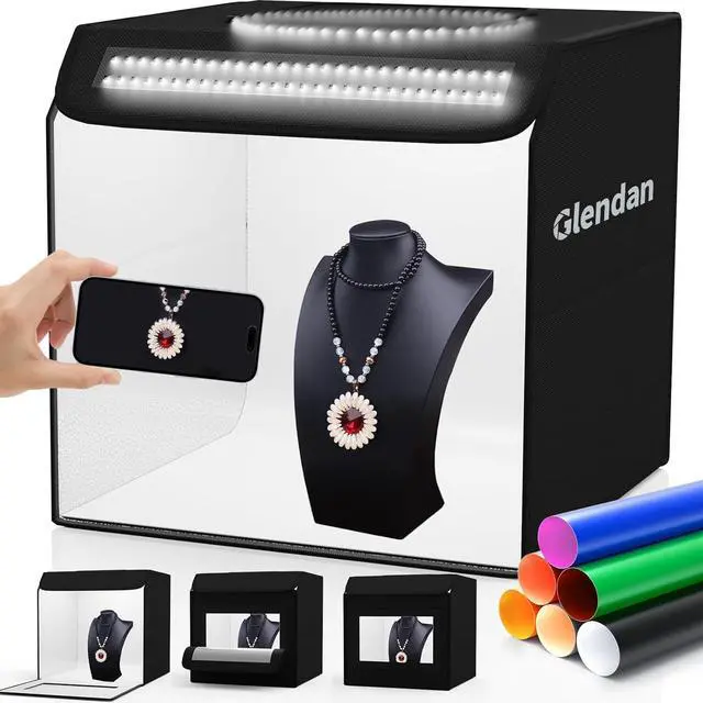 Main image of Light Box Photography, 16"x16" Portable Photo Box Shooting Tent Kit with 2 Light Panels (204 LED Lights) & 6 Kinds Double-Sided Backgrounds for Jewelry and Product Photography