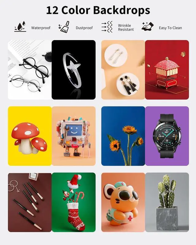 Alt view image 4 of 7 - Light Box Photography, 16"x16" Portable Photo Box Shooting Tent Kit with 2 Light Panels (204 LED Lights) & 6 Kinds Double-Sided Backgrounds for Jewelry and Product Photography