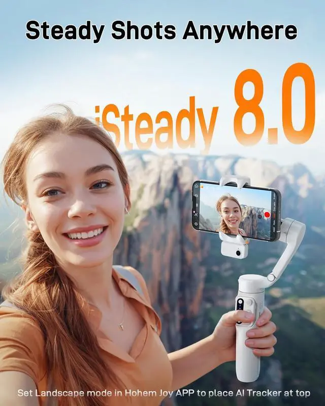 Alt view image 3 of 7 - V3 Gimbal Stabilizer for iPhone, Phone Gimbal with Magnetic AI Tracker, Built-in Extension Rod, Tripod, Fill Light, Phone Stabilizer for Video Recording, YouTube, White