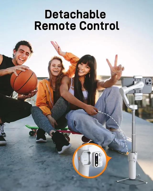 Alt view image 4 of 7 - V3 Gimbal Stabilizer for iPhone, Phone Gimbal with Magnetic AI Tracker, Built-in Extension Rod, Tripod, Fill Light, Phone Stabilizer for Video Recording, YouTube, White