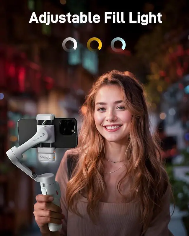 Alt view image 7 of 7 - V3 Gimbal Stabilizer for iPhone, Phone Gimbal with Magnetic AI Tracker, Built-in Extension Rod, Tripod, Fill Light, Phone Stabilizer for Video Recording, YouTube, White