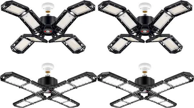 Main image of 4 Pack LED Garage Light, Super Bright Screw in E26/E27 Ceiling Shop Work Lamp, 200W 20000 Lumen Deformable Basement Bulb Fixture with 8 Adjustable Panels