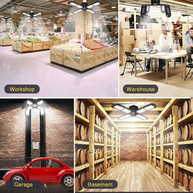 Alt view image 5 of 7 - 4 Pack LED Garage Light, Super Bright Screw in E26/E27 Ceiling Shop Work Lamp, 200W 20000 Lumen Deformable Basement Bulb Fixture with 8 Adjustable Panels