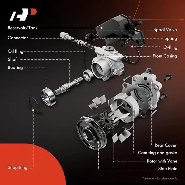 Alt view image 4 of 7 - Power Steering Pump, with Reservoir, Compatible with Toyota Tacoma 1996-2001, 4Runner 1996-2000, 2.4L 2.7L Gas, Replace # 6099PR, 44320-60260