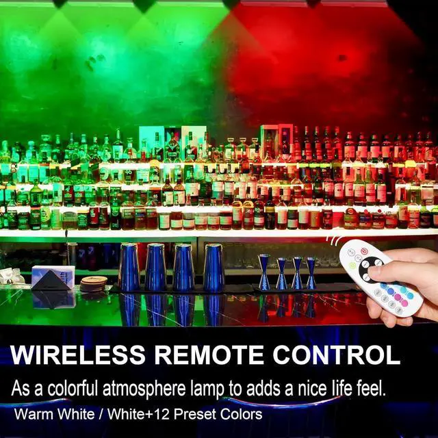 Alt view image 3 of 7 - 48 LED Under Cabinet Lighting Wireless, 15 Colors Changeable Rechargeable RGB Under Cabinet Lights Remote Control Under Counter Lights Mini Night Light Bar for Indoor Display Shelf, 4 Pack