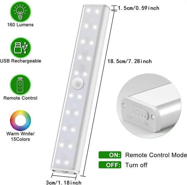 Alt view image 4 of 7 - 48 LED Under Cabinet Lighting Wireless, 15 Colors Changeable Rechargeable RGB Under Cabinet Lights Remote Control Under Counter Lights Mini Night Light Bar for Indoor Display Shelf, 4 Pack