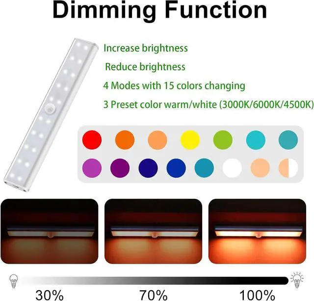 Alt view image 6 of 7 - 48 LED Under Cabinet Lighting Wireless, 15 Colors Changeable Rechargeable RGB Under Cabinet Lights Remote Control Under Counter Lights Mini Night Light Bar for Indoor Display Shelf, 4 Pack