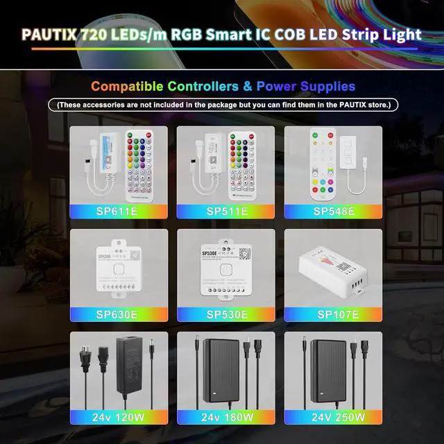 Alt view image 6 of 7 - IP65 Waterproof RGB Smart IC COB LED Strip Light Addressable 24ft/7.5m,24V Color Flowing Strip Light Multicolor Flexible Tape Light for TV,Room,Party DIY Decoration(Without Controller&Adapter)