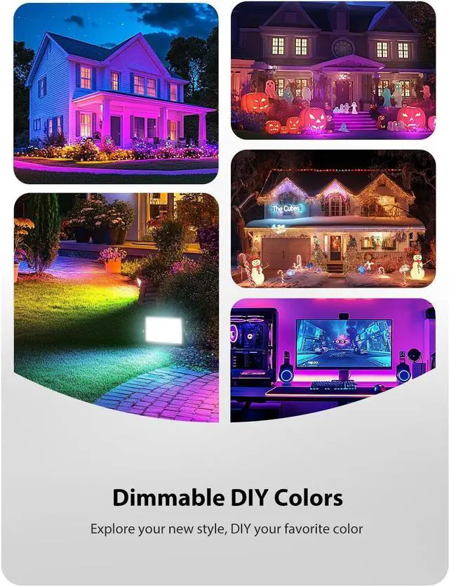 Alt view image 5 of 7 - 2 Pack RGBW LED Flood Light 800W Equivalent, 100W Color Changing Floodlight with 44 Keys Remote, 2700K Warm White IP66 Waterproof Spot Lights Outdoor, Uplights for Stage, Party