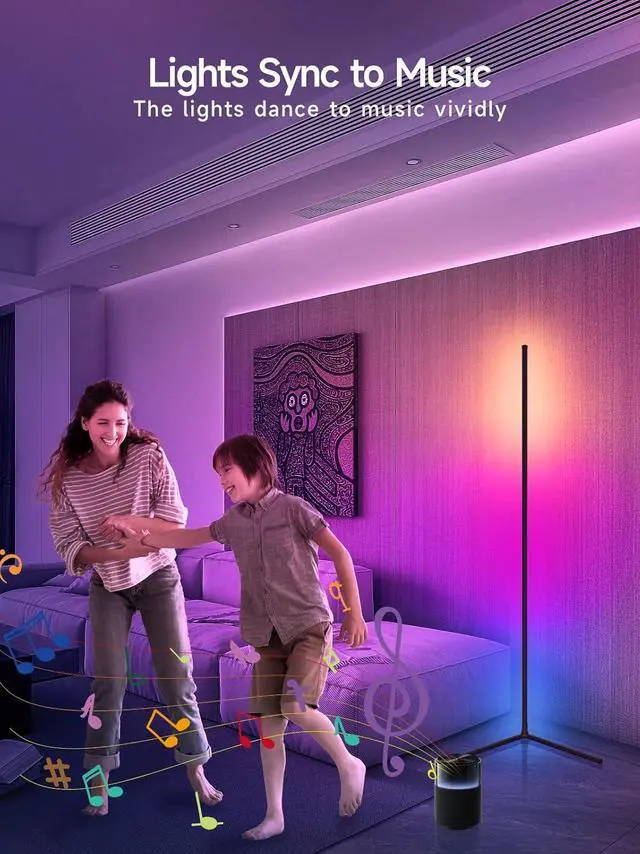 Alt view image 4 of 7 - RGB LED Corner Lamp with Music Sync, Smart App and Remote Control Color Changing Ambience Light, LED Lamp with 16 Million Colors for Bedroom, Living Room Gaming Room