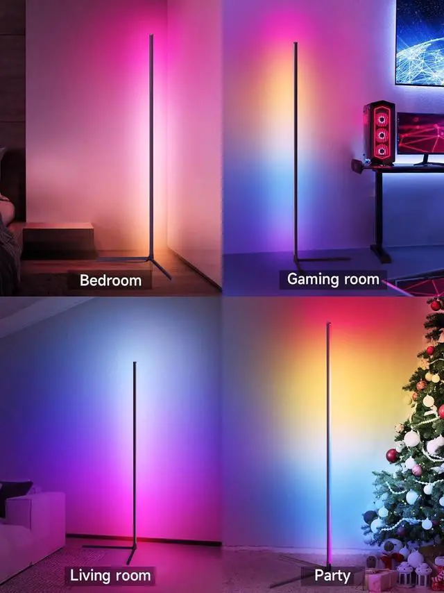 Alt view image 6 of 7 - RGB LED Corner Lamp with Music Sync, Smart App and Remote Control Color Changing Ambience Light, LED Lamp with 16 Million Colors for Bedroom, Living Room Gaming Room