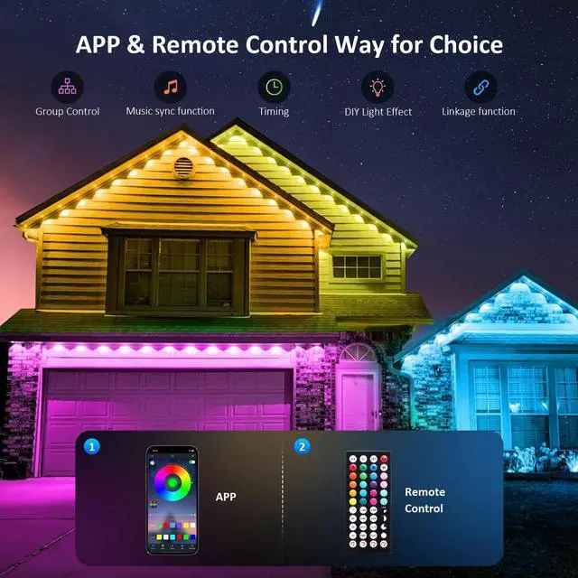 Alt view image 3 of 5 - 200FT Permanent Outdoor Lights, RGB LED Eaves Lights with APP/Remote Control, IP67 Waterproof LED Outdoor String Lights for Christmas, Halloween, Outdoor, Garden Decor