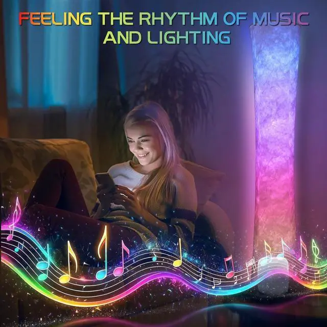 Alt view image 4 of 6 - Floor Lamp, RGB Floor Lamp with 16 Million DIY Colors and Scene Modes, Music Sync and White Fabric Shade, Smart Floor Lamp with App/Remote Control, Standing Lamp for Living/Game Room Bedroom